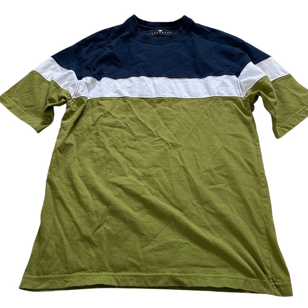 Consensus Sportswear Mens Color block T-Shirt‎ Navy White Olive Green Cotton L